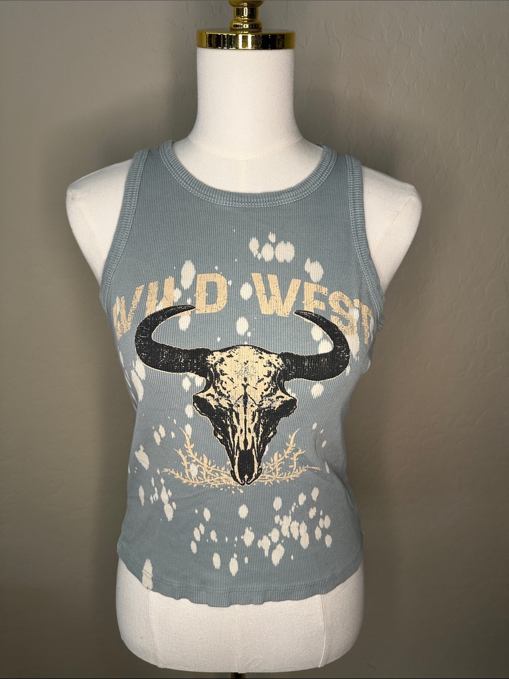 Hot Topic Blue-grey Wild West Skull Graphic Ribbed Tank